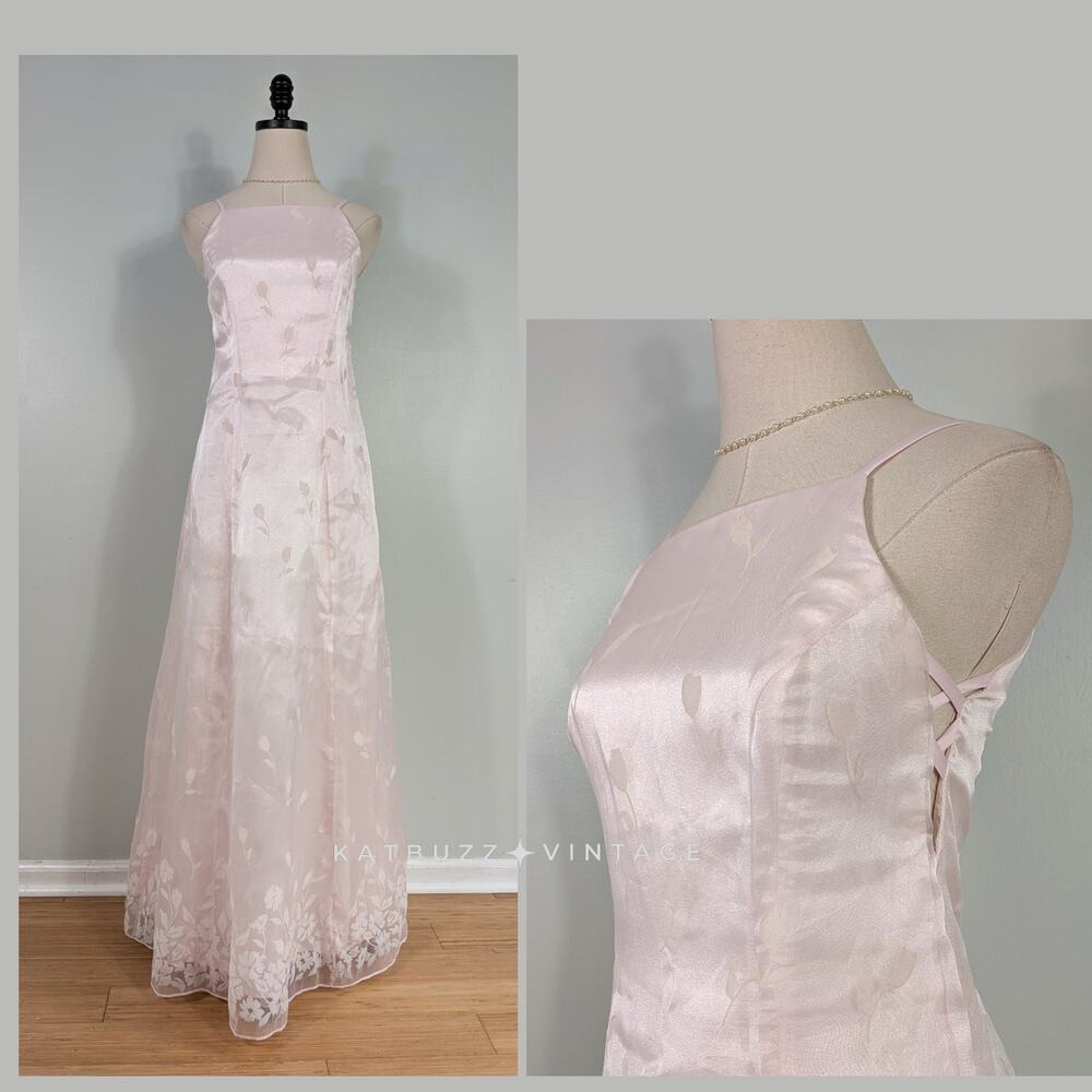 Vintage Morgan Prom Dress Maxi Gown 4 Pink Fairy Princess Floral Coquette 90s